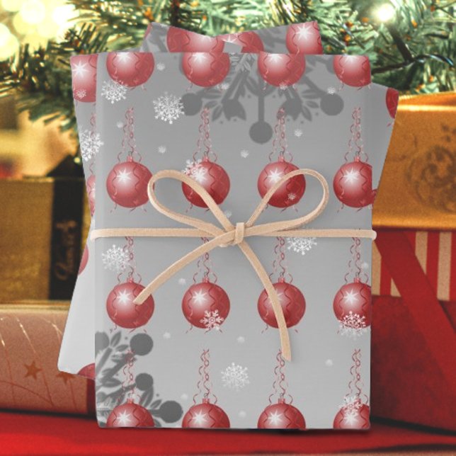 Papel de envolvimiento de ornamentos de navidad ro (Red Fancy Ornament Wrapping Paper)