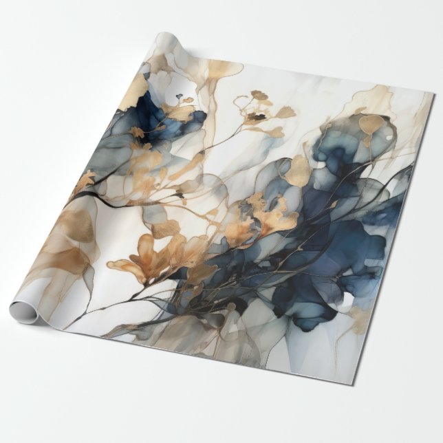 Papel de envolvimiento de oro azul de la marina (Desenrollado)