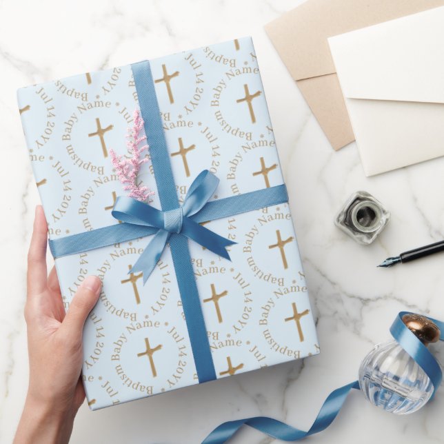 Papel de envolvimiento de oro y bautismo de niño a (Regalar)