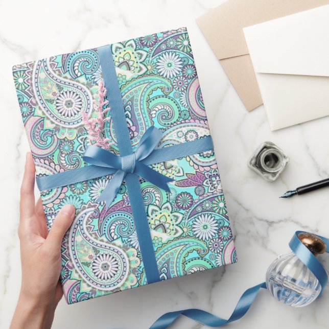 Papel de envolvimiento de paisley azul vintage (Regalar)