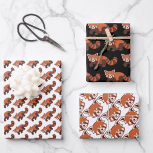 Papel de envolvimiento de pandas rojas 3 hojas set