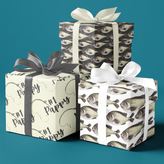 Papel de envolvimiento de papel de pesca de papa c (Celebrate the special fisherman in your life with this fun, "#1 Pappy" wrapping paper set! )