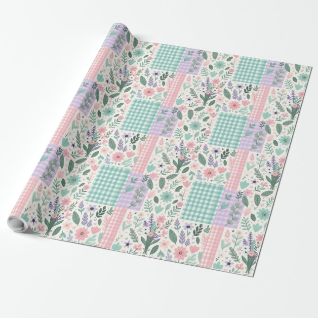 Papel de envolvimiento de patchwork floral pastele (Desenrollado)