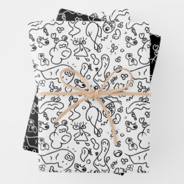 Papel de envolvimiento de patrón de doodle en blan