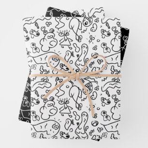 Papel de envolvimiento de patrón de doodle en blan