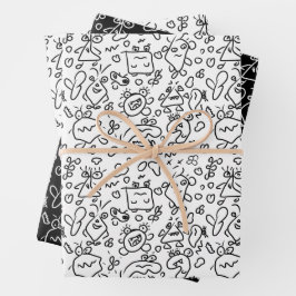 Papel de envolvimiento de patrón de doodle en blan