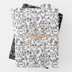 Papel de envolvimiento de patrón de doodle en blan
