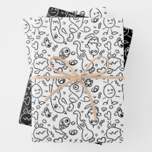 Papel de envolvimiento de patrón de doodle en blan