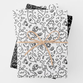 Papel de envolvimiento de patrón de doodle en blan