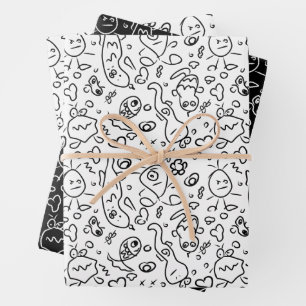 Papel de envolvimiento de patrón de doodle en blan