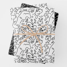 Papel de envolvimiento de patrón de doodle en blan