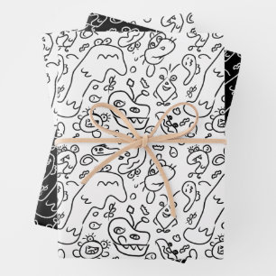 Papel de envolvimiento de patrón de doodle en blan