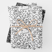 Papel de envolvimiento de patrón de doodle en blan