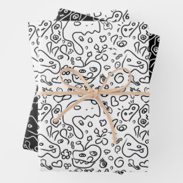 Papel de envolvimiento de patrón de doodle en blan