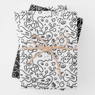 Papel de envolvimiento de patrón de doodle en blan