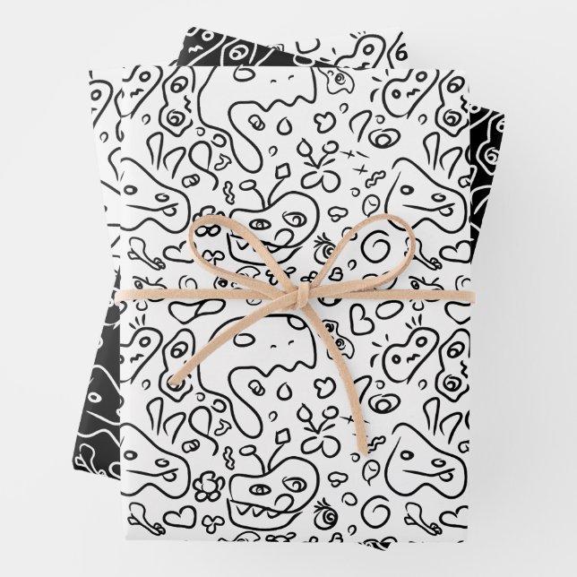 Papel de envolvimiento de patrón de doodle en blan (In situ)