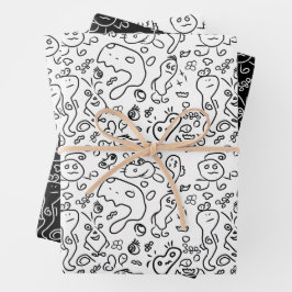 Papel de envolvimiento de patrón de doodle en blan