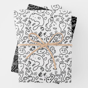 Papel de envolvimiento de patrón de doodle en blan