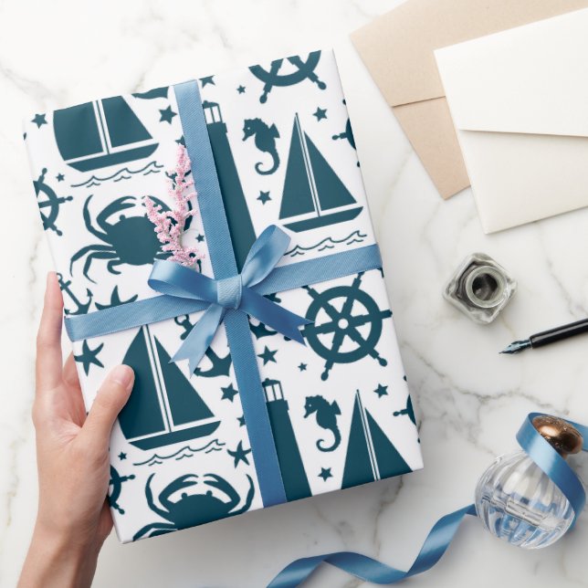 Papel de envolvimiento de patrón de playa náutico (Regalar)