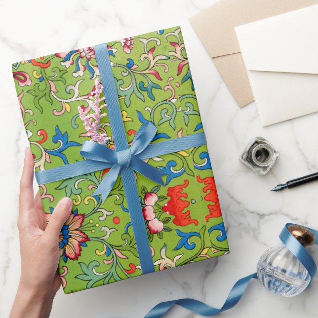Papel de envolvimiento de patrón floral verde (Regalar)