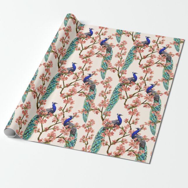 Papel de envolvimiento de pavo real floral (Desenrollado)
