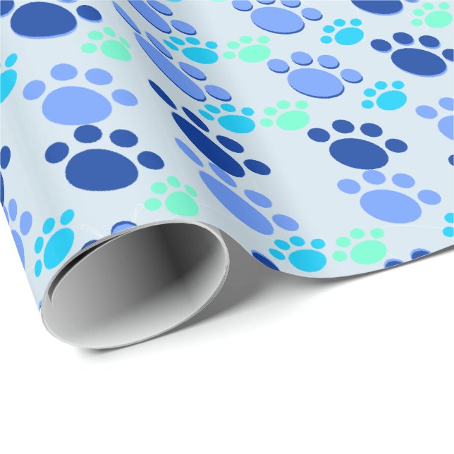 Papel de envolvimiento de paw azul loco (Esquina del rollo)