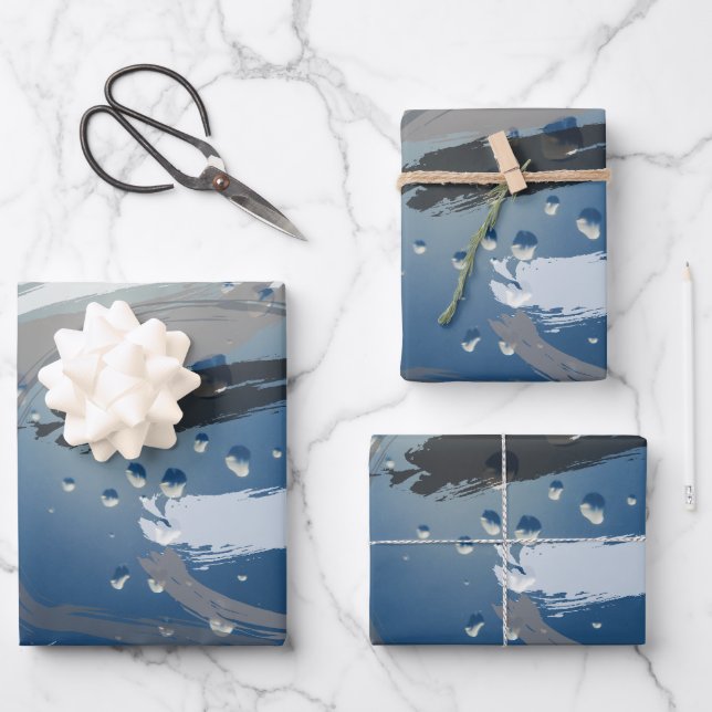 Papel de envolvimiento de pincel negro y gris de 3 (Anverso)