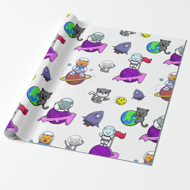 Papel de envolvimiento de planetas de gato astrona (Desenrollado)