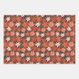 Papel de envolvimiento de Poinsettia conjunto de 3