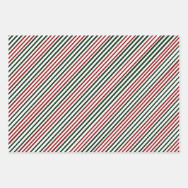 Papel de envolvimiento de rayas verdes rojas, conj