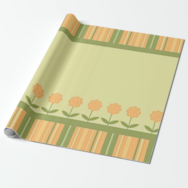Papel de envolvimiento de regalo a rayas florales  (Desenrollado)