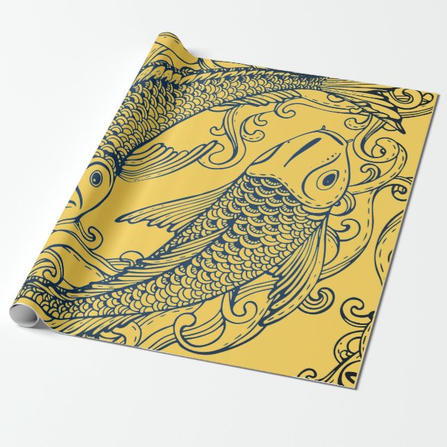 Papel de envolvimiento de REGALO AMARILLO DE PESCA (Desenrollado)