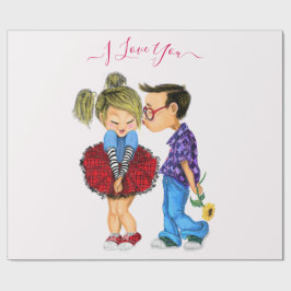 Papel de envolvimiento de regalo de amor de pareja