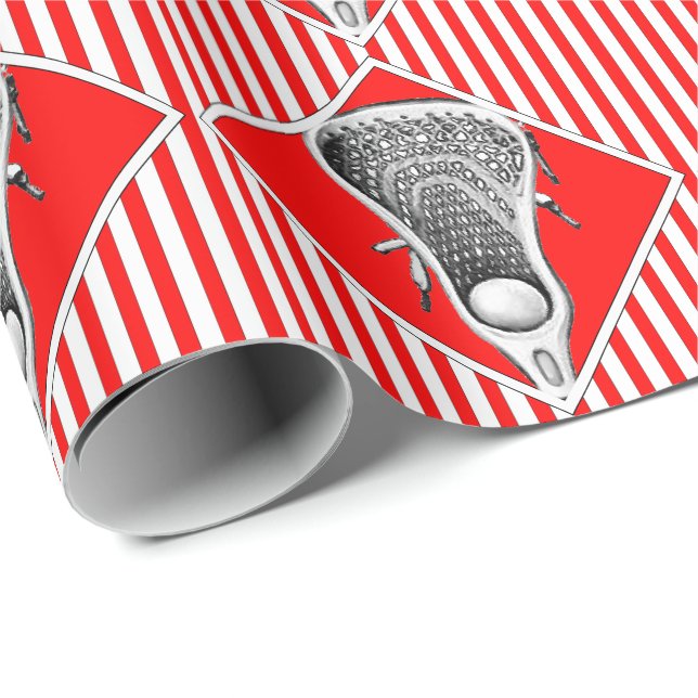 Papel de envolvimiento de regalo de Lacrosse Rojo (Esquina del rollo)