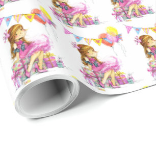 Papel de envolvimiento de regalo de niña pequeña