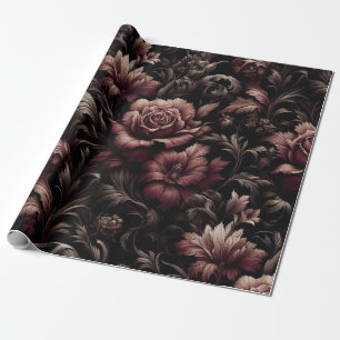 Papel de envolvimiento de regalo floral negro marr