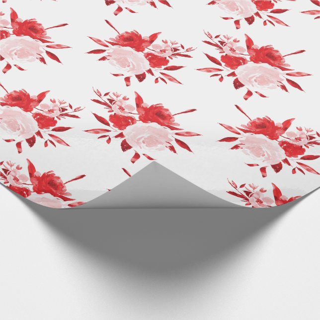 Papel de envolvimiento de regalo rojo floral (Esquina)