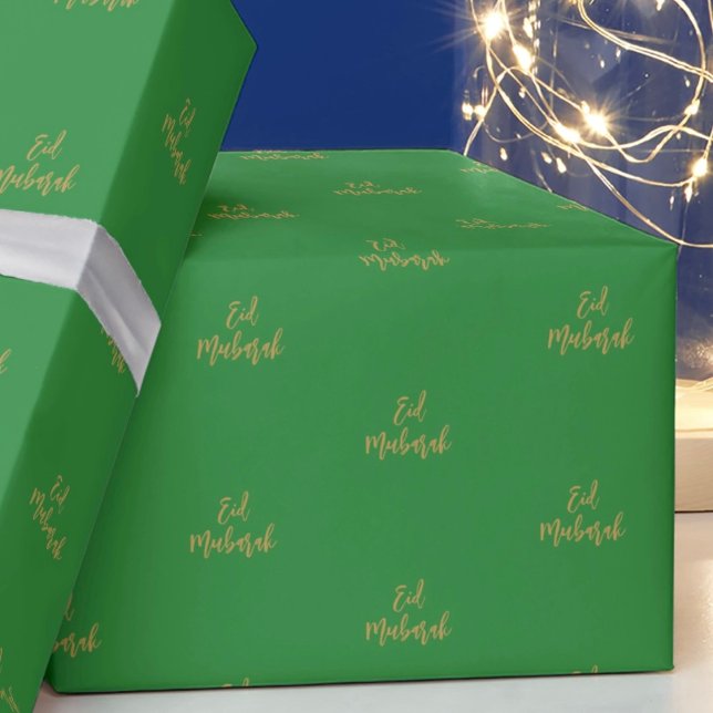 Papel de envolvimiento de regalo verde Eid Mubarak (Subido por el creador)