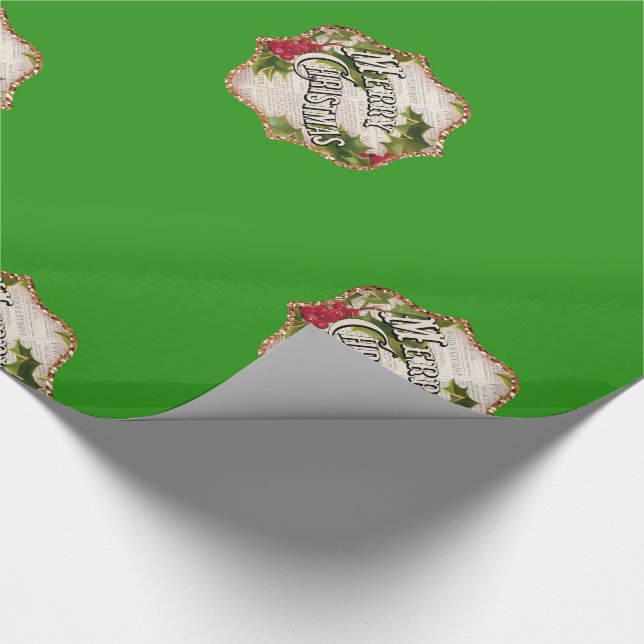 Papel de envolvimiento de regalo verde navideño (Esquina)