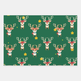 Papel de envolvimiento de renos - Fondo verde