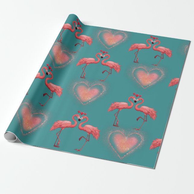 Papel de envolvimiento de San Valentín - Flamingo  (Desenrollado)
