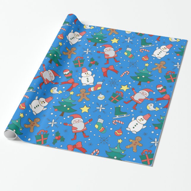 Papel de envolvimiento de Santa Azul y amigos (Desenrollado)