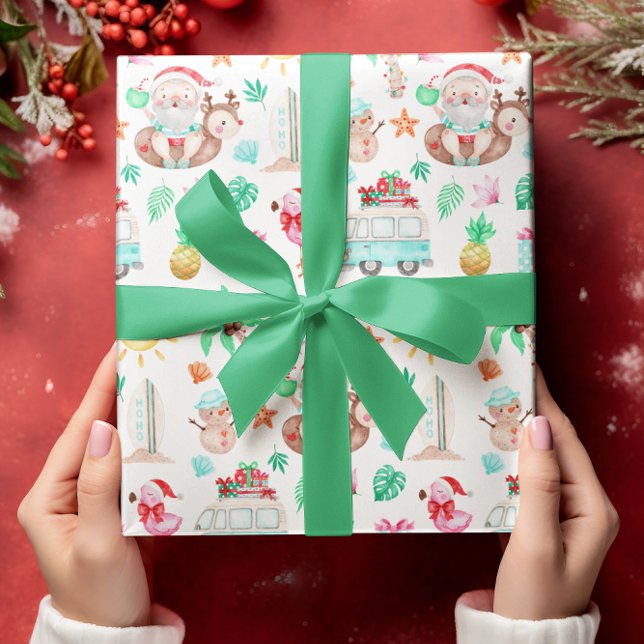 Papel de envolvimiento de Santa Tropical (Celebrate Christmas in July or from somewhere tropical with this cute Santa wrapping paper! )