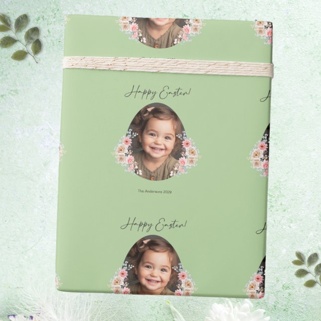Papel de envolvimiento de Semana Santa Verde perso (Custom Green Easter Wrapping Paper with Photo)