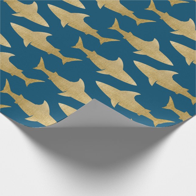 Papel de envolvimiento de tiburones de tono dorado (Esquina)