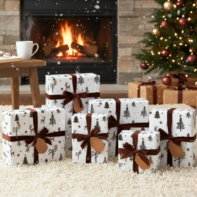 Papel de envolvimiento de vacaciones para animales (Whimsical Woodland Animals Holiday Wrapping Paper)