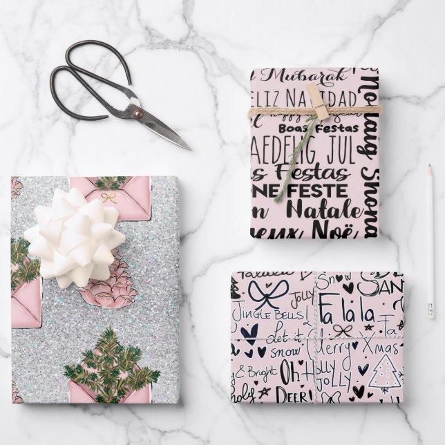 Papel de envolvimiento de vacaciones rosado modern (Anverso)