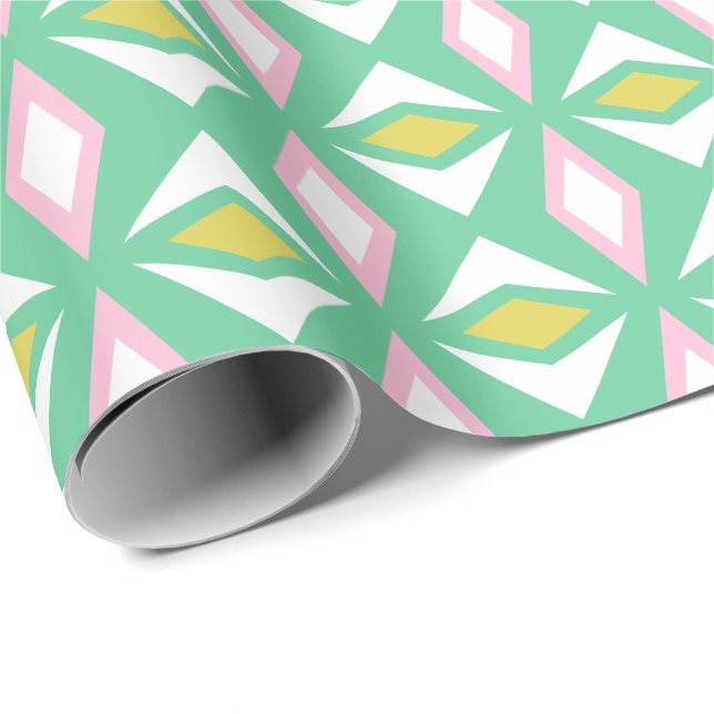 Papel de envolvimiento de verano de diamantes rosa (Esquina del rollo)