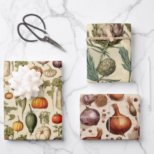 Papel de envolvimiento de vintage de verduras mixt (Anverso)