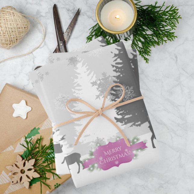 Papel de envolvimiento de Winter Wonderland hojas  (Magenta Winter Wonderland Wrapping Paper Sheets)